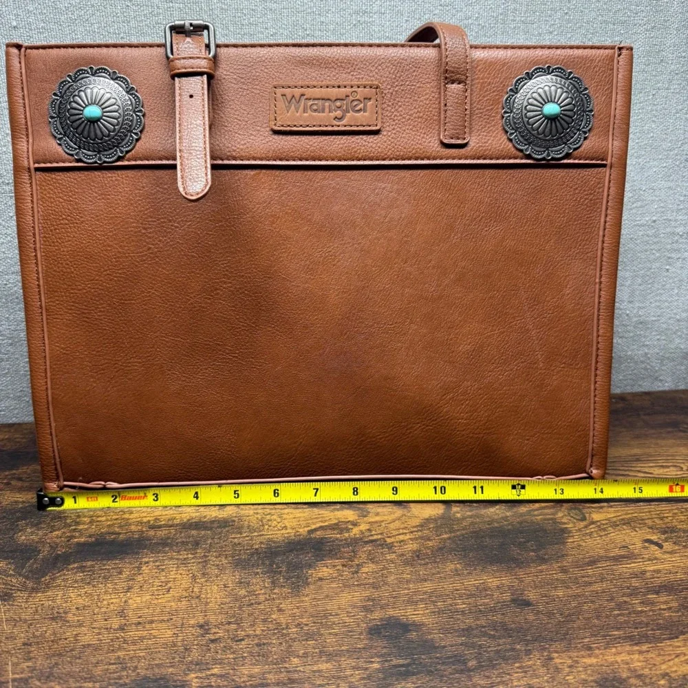 Wrangler Western Tote Bag Brown Vegan Leather Concho Turquoise Large Handbag